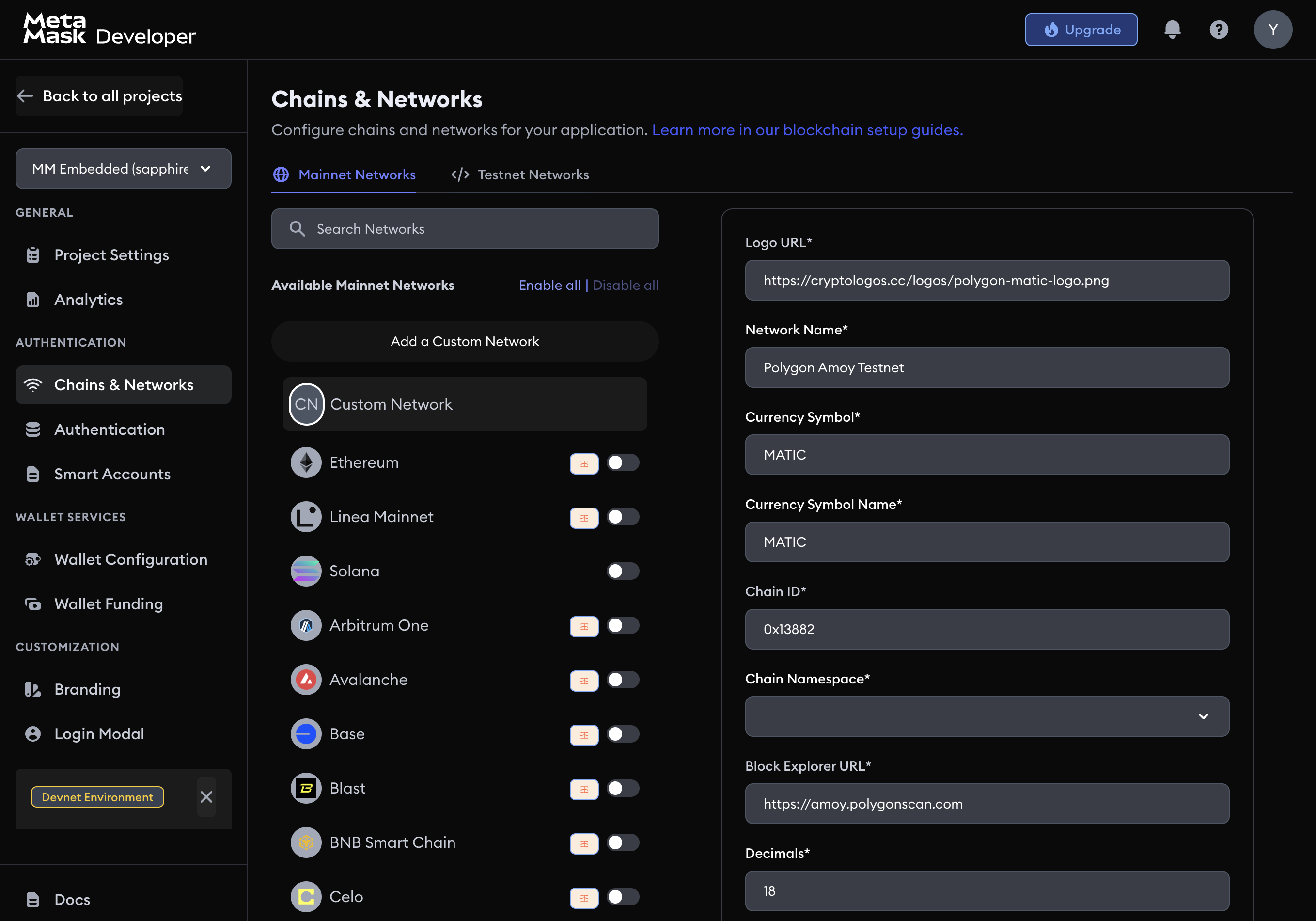 Add custom chain form