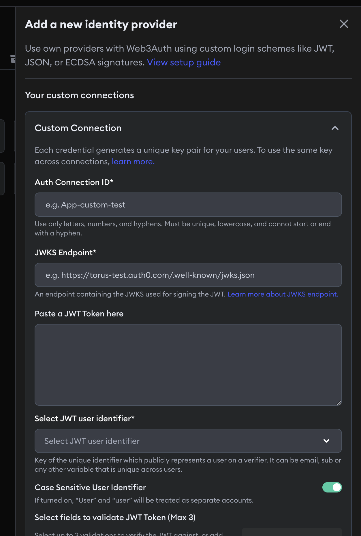 Custom JWT Connection