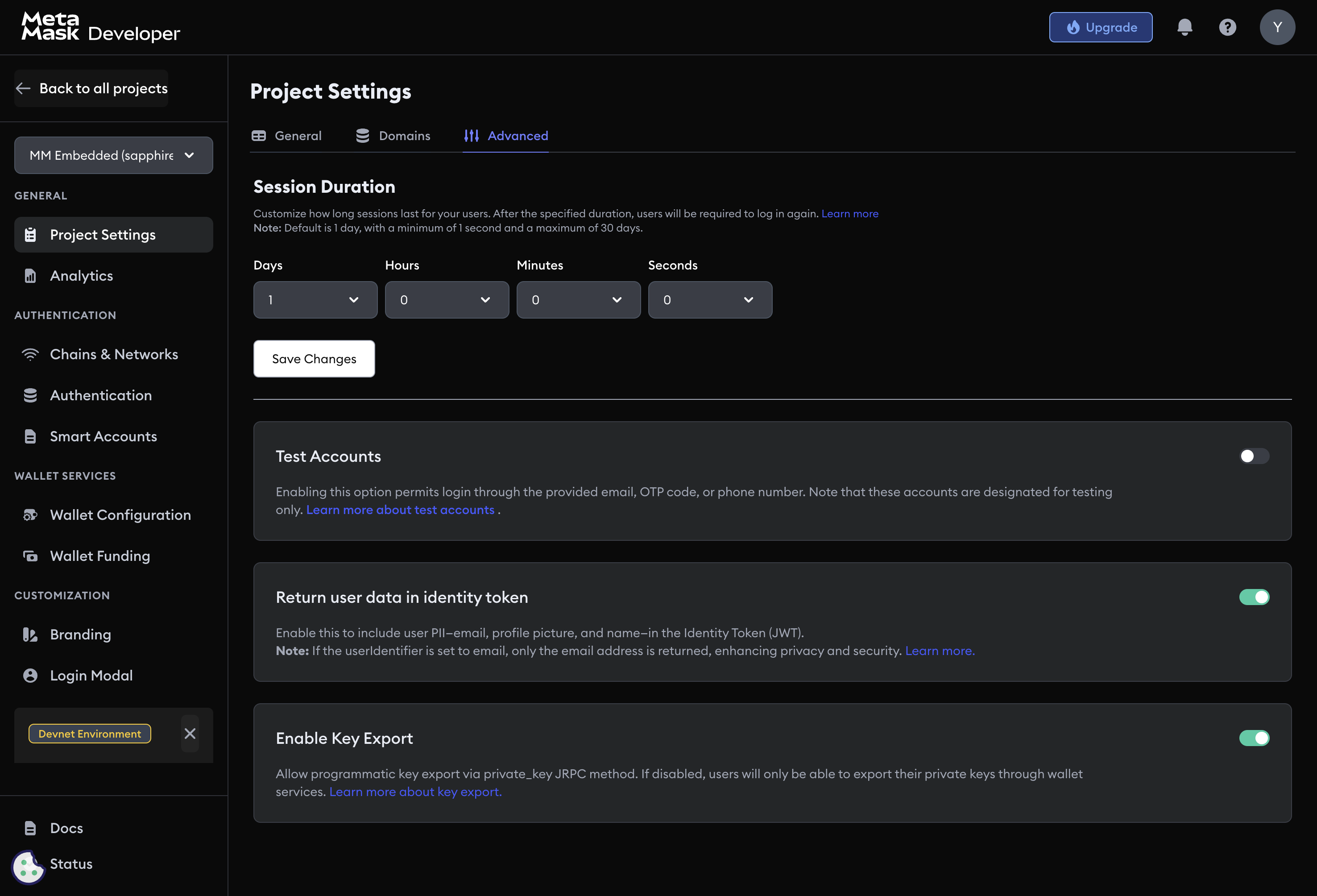 Key export settings